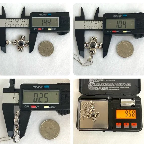 Sterling Silver 925 Black Tourmaline Glass Cross Pendant Necklace 18" Box Chain - Picture 10 of 16